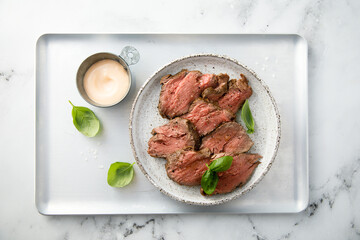 Cold roast beef with sauce