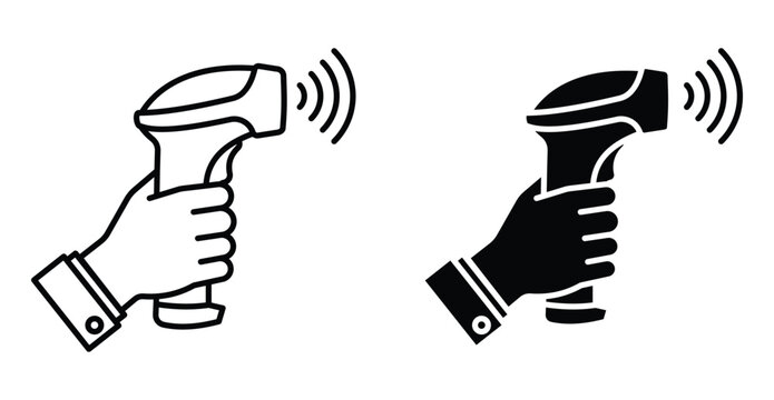 3D Scanner Icon, Handheld Barcode Scanner Symbol in Black and White