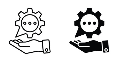advice icon hand gear chat symbol in black and white
