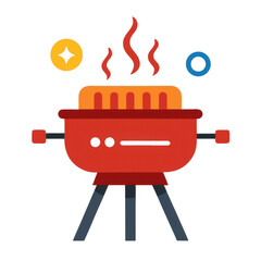 Red grill with hot dogs and flames isolated on transparent background