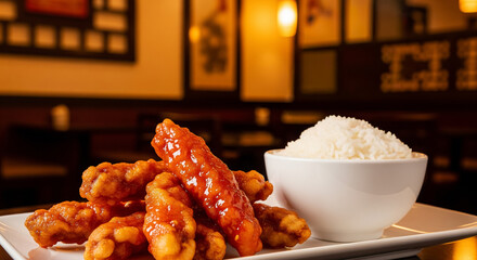 Korean Tangsuyuk And Rice Served In Restaurant