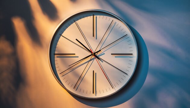 Modern minimalist wall clock capturing the essence of passing time through dramatic light and deep shadow, symbolizing measurement and daily rhythm