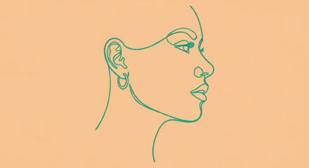 Minimalist one line drawing of a woman's face in profile. Continuous line art vector illustration. Abstract beauty and fashion concept