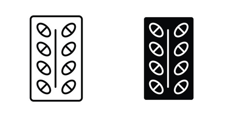 Blister drug. Line with editable stroke and flat for Web icon. Line with editable stroke and flat for Web