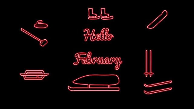 Hello February Greeting Card. Animated Illustration.