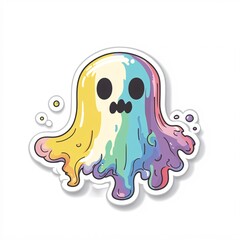 Fototapeta premium Sticker design of a pop surreal rainbow tea ghost spilling sugary mist on white background, no person, no tattooed skin