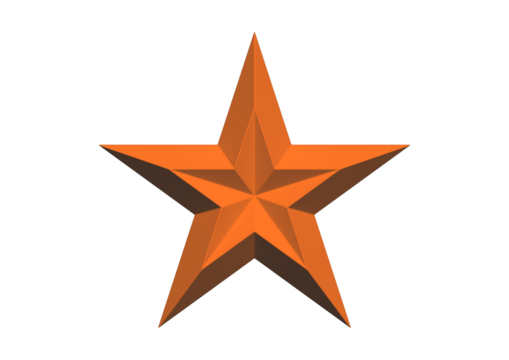 Orange star with sharp points isolated on transparent background, vector illustration