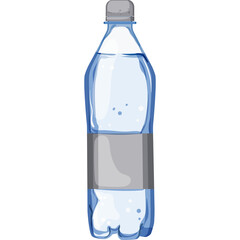 Clear Plastic Bottle Filled With Sparkling Water and a Gray Label on a White Background Detailed Realistic Illustration
