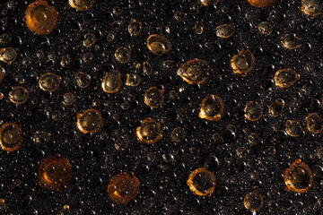 water drops on glass in close-up. Abstract background.  concept of microworld, origin of life. Mockup for your logo. horizontal wallpaper or web banner.