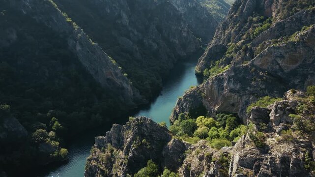 Drone footage of Matka Canyon, North Macedonia, beautiful nature, Europe, 4k