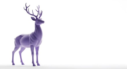 Purple deer sculpture minimalist on white background