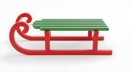 Red and green wooden sled for winter recreation