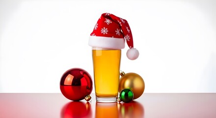 Christmas beer with Santa hat and ornaments holiday celebration