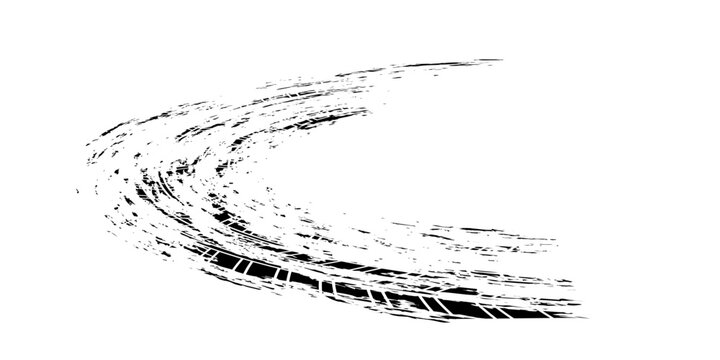 Tire tread marks, wheel textures, tire marks - car racing, motocross, drift, rally, off-road and others. Vector black isolated texture in grunge style with splashes.eps10