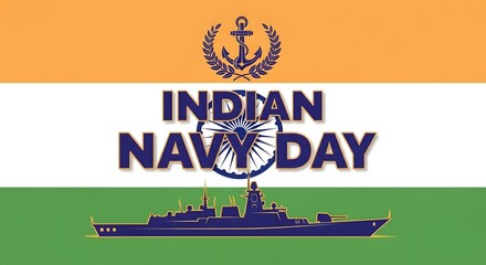 Indian navy day celebrated with a naval ship illustration against the indian flag background