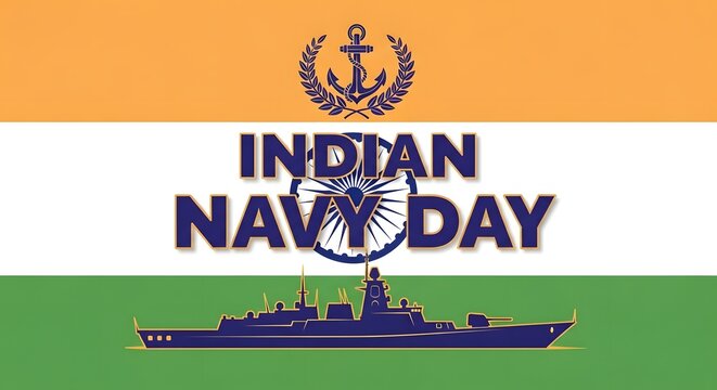 Indian navy day celebrated with a naval ship illustration against the indian flag background