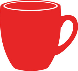 Red coffee mug icon, hot drink cup symbol, tea mug simple illustration, minimal ceramic cup graphic for cafe branding design