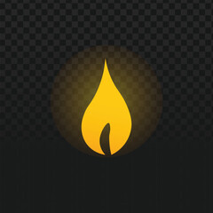 Stylized fire flame icon with a warm yellow and orange gradient glow on a dark background. Clean, simple design representing energy, heat, passion, danger, or memorial and spiritual themes.