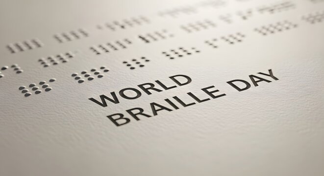 Closeup of braille text on paper, representing world braille day and accessibility for the visually impaired
