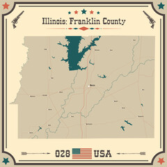 Large and accurate map of Franklin County, Illinois, USA with vintage colors.