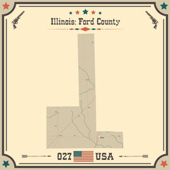 Large and accurate map of Ford County, Illinois, USA with vintage colors.