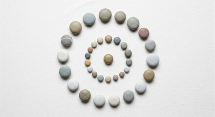 A tranquil Zen stone spiral on a clean white background. This minimalist design is perfect for wellness, meditation, or focus concepts.