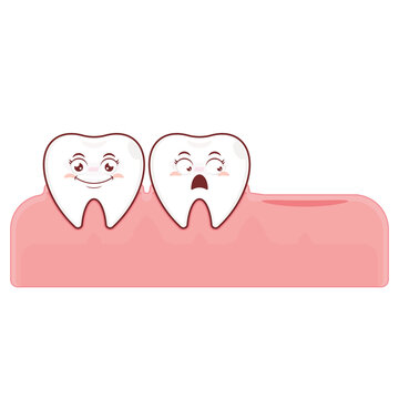 A missing tooth on the gums surprised face cartoon cute