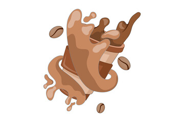 Floating coffee cup cartoon vector. Flat style premium icon of hot drink. Modern food and beverage illustration isolated on background.