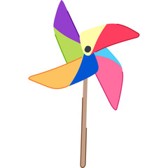Colorful Pinwheel Toy with Wooden Stick on White Background Rotating Windmill Entertainment Plaything
