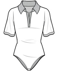 Collared Leotard Bodysuit Fashion Flat Sketch Vector Illustration, CAD, Technical Drawing, Flat Drawing, Template, Mockup.