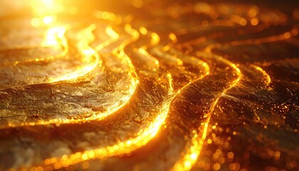 Golden Energy Flow Abstract Background with Studio Lighting and Shadows Showing Rippling Textures