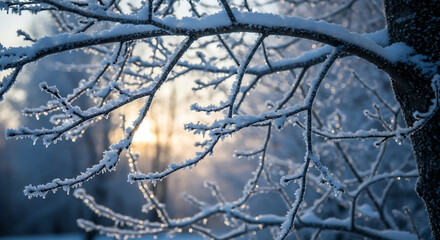 Obraz premium Winter Morning Hoarfrost on Tree Branches