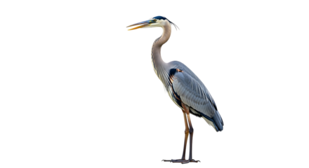 Great blue heron standing tall isolated on transparent background