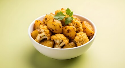 Aloo Gobi - Indian Potato and Cauliflower Curry in White Bowl