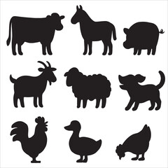 Obraz premium Set of Farm Animals Silhouette Icons Vector Graphic