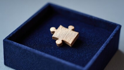 Small Gold Puzzle Piece in a Blue Velvet Box.