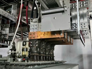 Close-up of electrical equipment in an industrial setting.