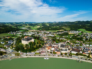 City of Grein at the Danube river in Upper Austria