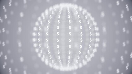 Digital Dollar Currency Sphere Animation – Futuristic White Financial Network Globe Loop - Powered by Adobe