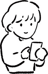 スマホにメモをする人のイラスト