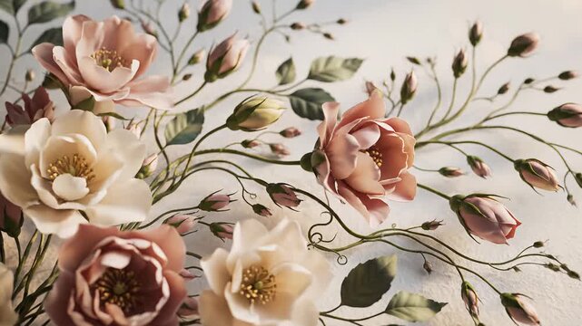 Floral arrangement with pink and white roses on a textured background  