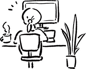 自宅でのんびり作業する人のイラスト
