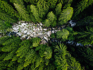 Aerial shot of river Kamp in Waldviertel region, Lower Austria