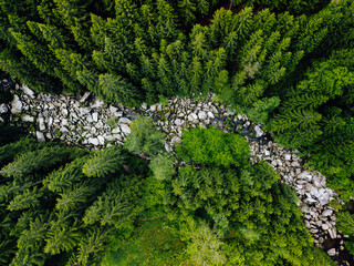 Aerial shot of river Kamp in Waldviertel region, Lower Austria
