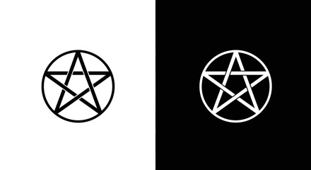Two pentacle symbols shown side-by-side in a split black and white design, one positive and one negative.