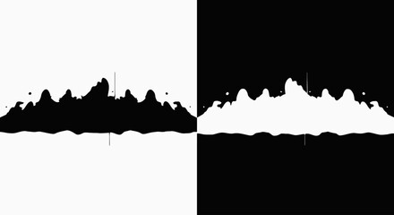 A symmetrical black and white abstract design featuring a mirrored, jagged inkblot, creating a high-contrast, yin-yang effect.