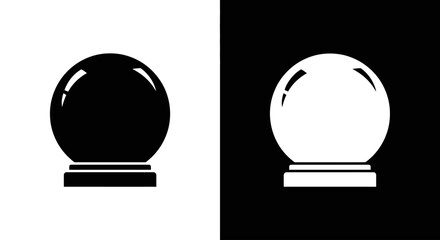 A pair of simple, flat icons depicting a magic crystal ball, one black on white and one white on black.