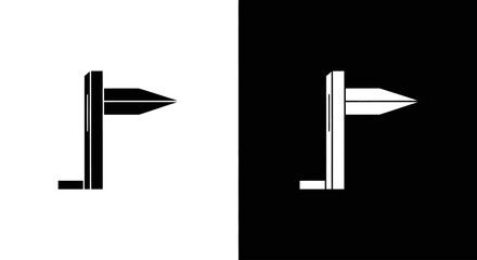 A minimalist black and white icon of a pushpin or thumbtack with a sharp point for marking locations.