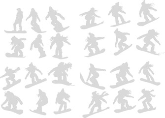 冬の雪山でスノボーする女性のイラスト