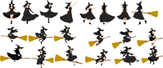 魔女のイラスト(ハロウィーン)シルエット	
